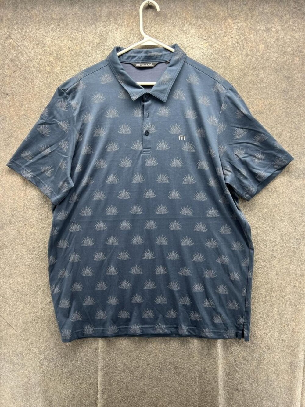 TravisMathew Golf Polo Shirt Men Large Blue Floral Knit Performance Logo Casual